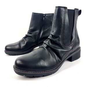 Clarks Hearth Rose Black Leather Ankle Boot Comfort Slouchy Chelsea 9.5M